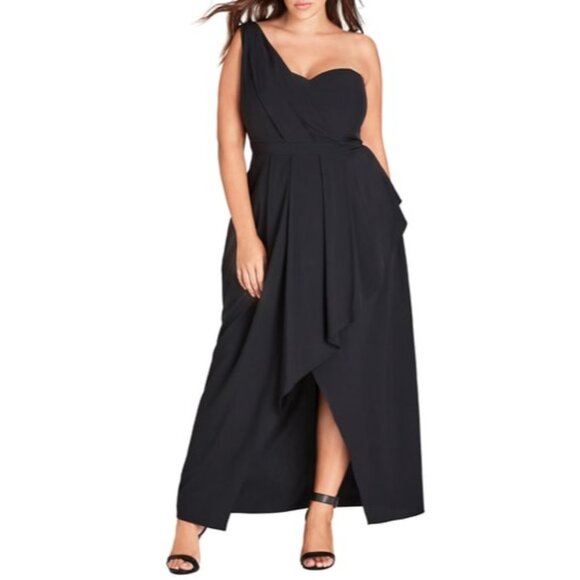 City Chic Black One-Shoulder Draped Evening Dress Size 16 NWT - Picture 1 of 2